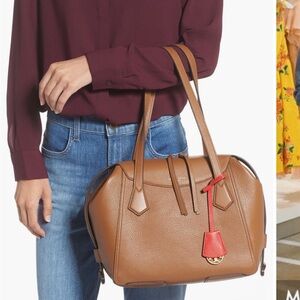 Tory Burch Perry Leather Satchel Bag Brown
